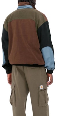 Carhartt WIP FW22 Brody Half-Zip Pullover Sweatshirt Hitam/Coklat Pria. I030926-15B-XX Details for Carhartt WIP FW22 Brody Half-Zip Pullover Sweatshirt Hitam/Coklat Pria. I030926-15B-XX