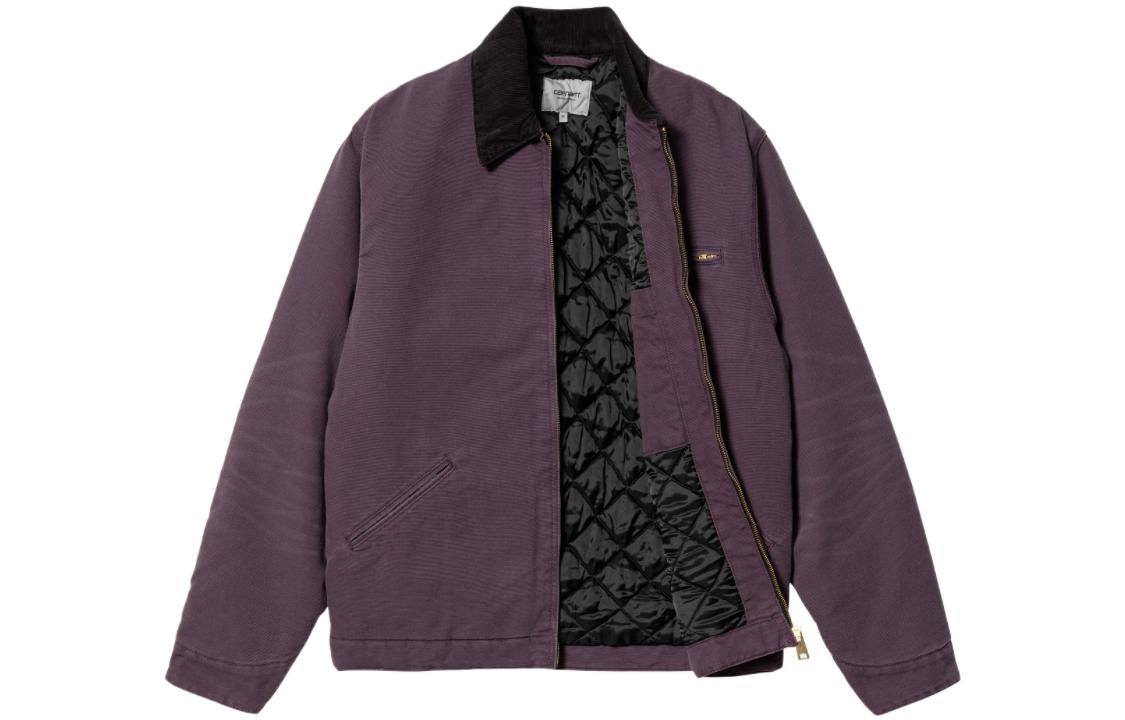 Shop Carhartt WIP FW22 Jaket Detroit Ungu Kolar Corduroy Logo Gaya Vintage Kasual. I027358-0ZD-3K