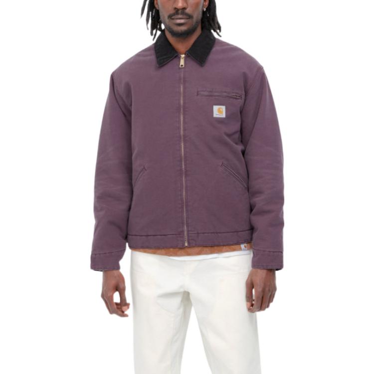 Sizing Carhartt WIP FW22 Jaket Detroit Ungu Kolar Corduroy Logo Gaya Vintage Kasual. I027358-0ZD-3K