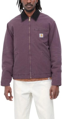 Carhartt WIP FW22 Jaket Detroit Ungu Kolar Corduroy Logo Gaya Vintage Kasual. I027358-0ZD-3K Sizing Carhartt WIP FW22 Jaket Detroit Ungu Kolar Corduroy Logo Gaya Vintage Kasual. I027358-0ZD-3K