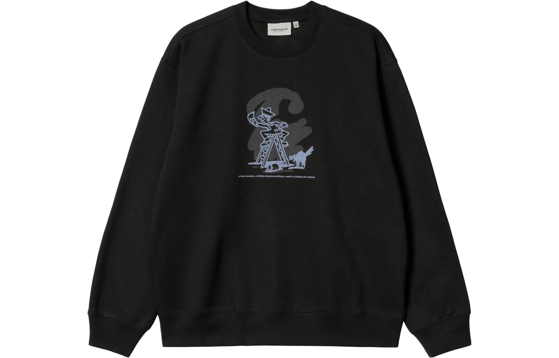 Carhartt WIP FW22 Graphic Print Crewneck Pullover Sweatshirt Black ()。 I031015-16Z-XX