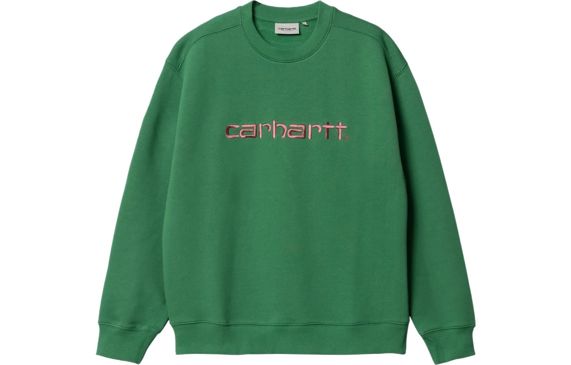 Carhartt WIP FW22 Green Crewneck Sweatshirt with Embroidered Logo I030229-11Y-XX