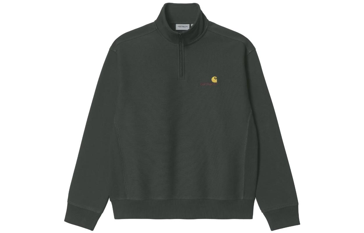Carhartt WIP FW22 Half-Zip Pullover Sweatshirt Olive Green Logo Embroidery I027014-0WE-XX