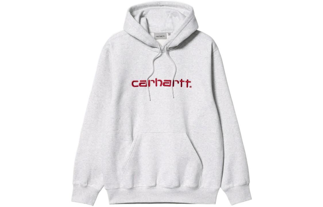 Carhartt WIP FW22 Hooded Carhartt Logo Embroidered Pullover Sweatshirt Light Grey I030230-10G-XX