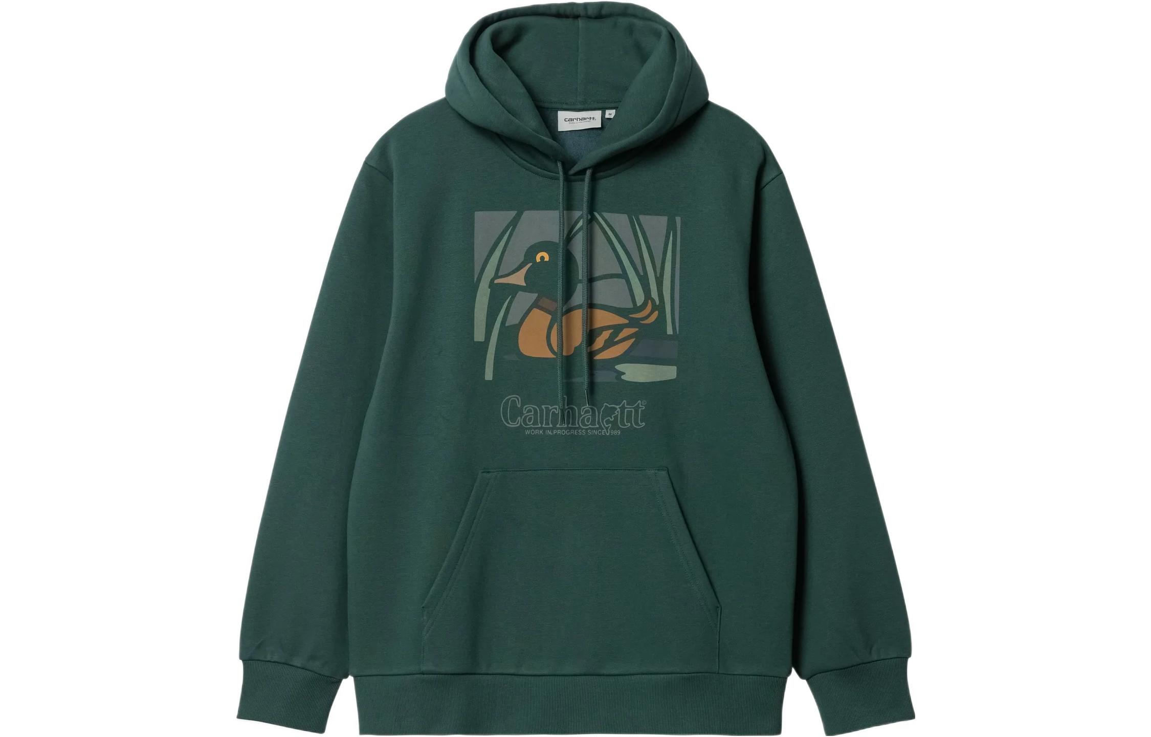 Carhartt WIP FW22 Hooded Duck Pond Sweatshirt Duck Print Green Hoodie I031019-0WD-XX