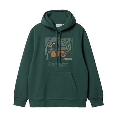 Carhartt WIP FW22 Hooded Duck Pond Sweatshirt Duck Print Green Hoodie I031019-0WD-XX