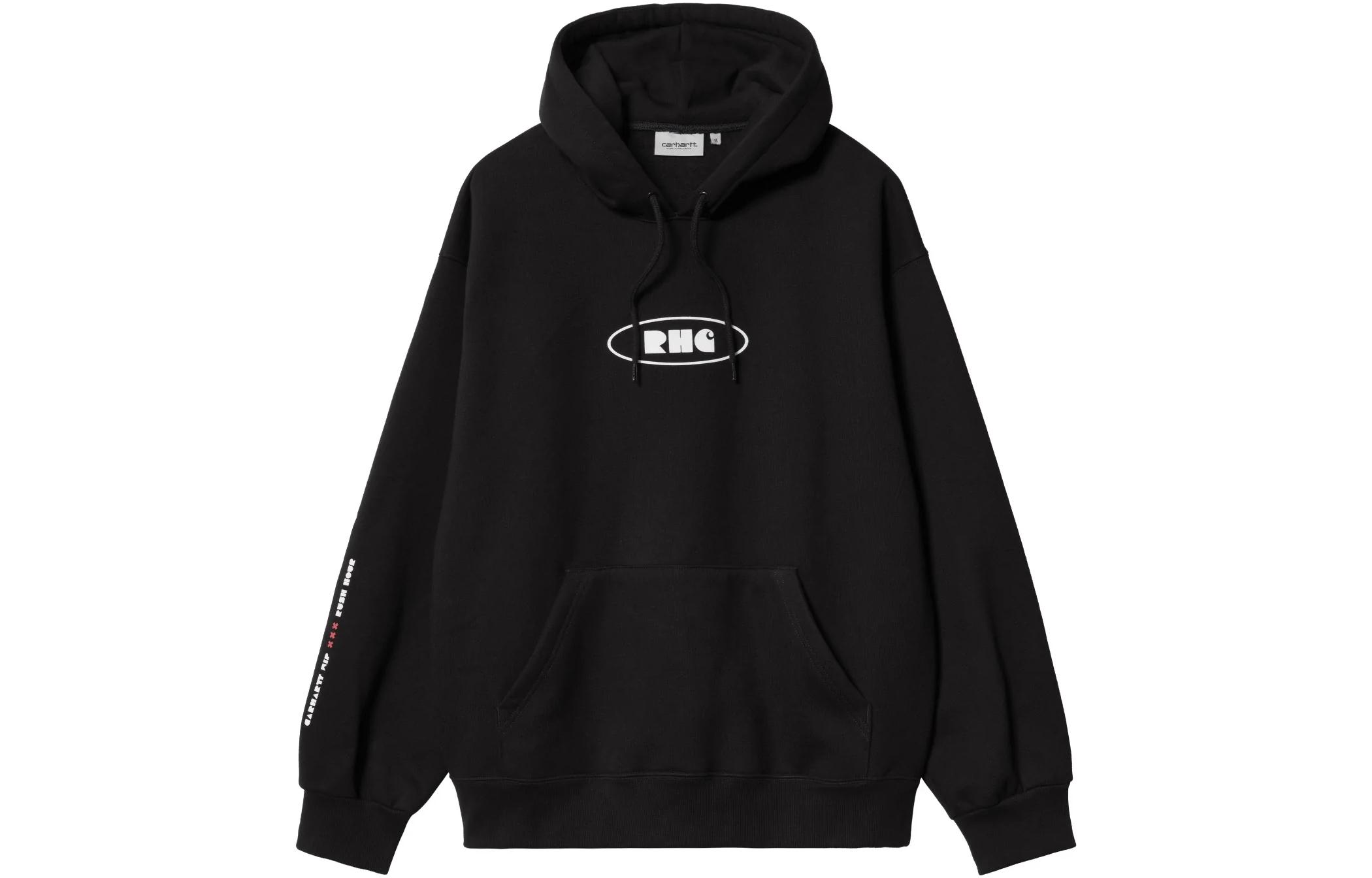 Carhartt WIP FW22 Hooded Rush Hour Sweatshirt Black Letter Print Hoodie Black I030592-0D2-XX