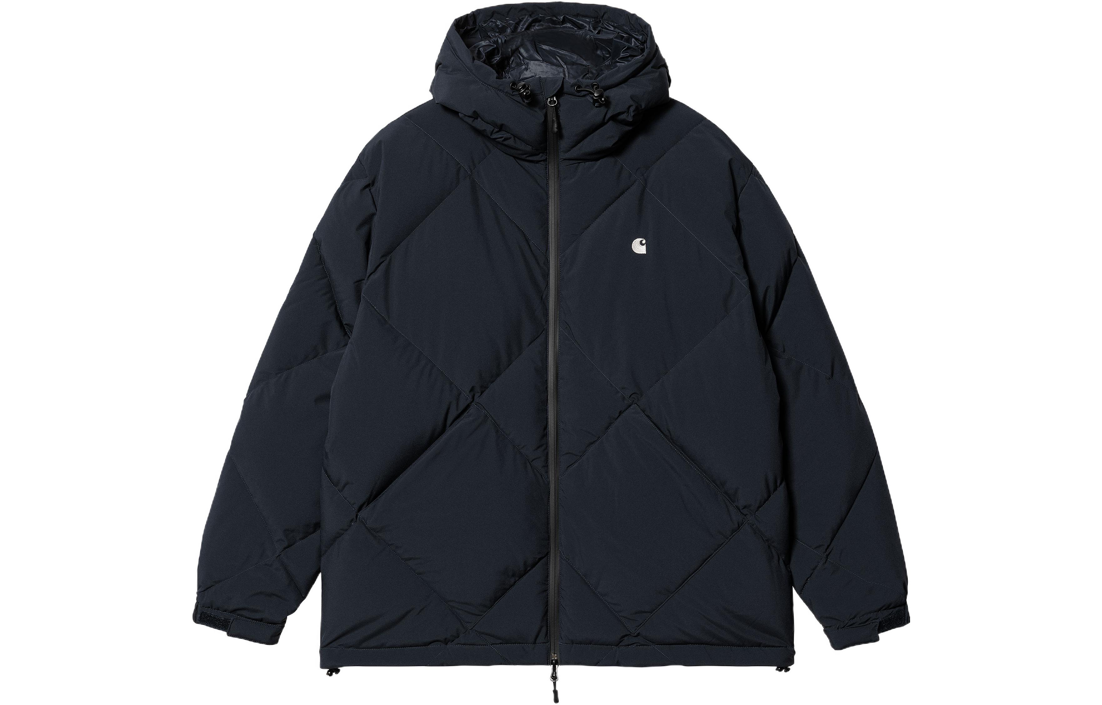 Carhartt WIP FW22 Logo Embroidered  Navy Blue Hooded Down Jacket. A212005-77-XX