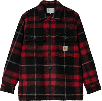 Carhartt WIP FW22 Logo Patch Plaid Shirt Jacket Men Red I030790-18X-XX Buy Carhartt WIP FW22 Logo Patch Plaid Shirt Jacket Men Red I030790-18X-XX