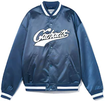 Carhartt WIP FW22 Logo Print Blue Long Sleeve Baseball Jacket. CHXJKA222044J-BLX Carhartt WIP FW22 Logo Print Blue Long Sleeve Baseball Jacket. CHXJKA222044J-BLX