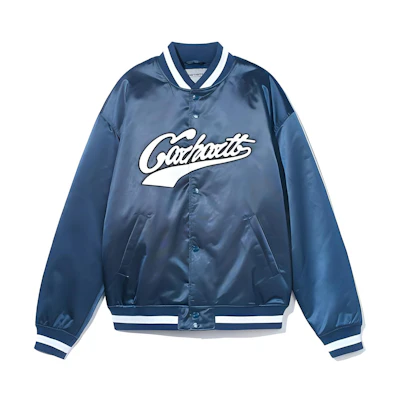 Carhartt WIP FW22 Logo Print Blue Long Sleeve Baseball Jacket. CHXJKA222044J-BLX