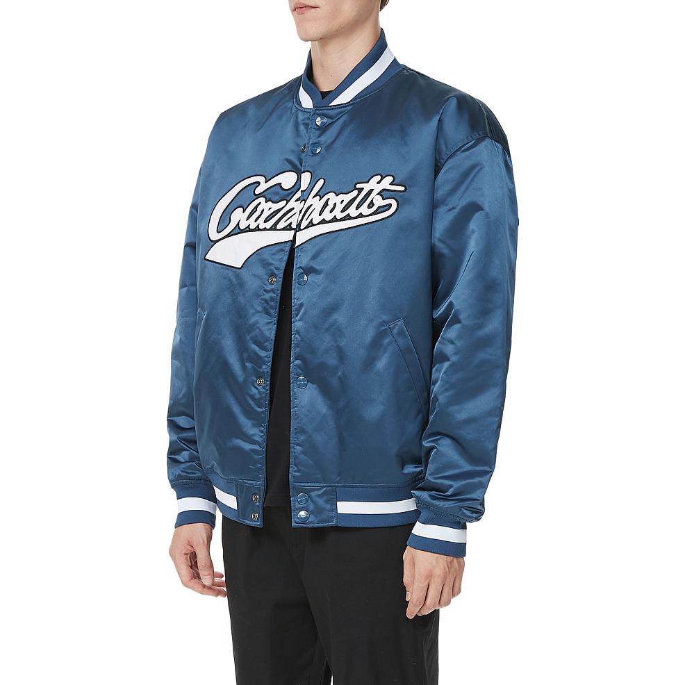 Purchase Carhartt WIP FW22 Logo Print  Blue Long Sleeve Baseball Jacket. CHXJKA222044J-BLX