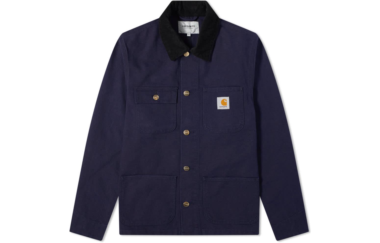 Carhartt WIP FW22 Michigan Jacket Navy Blue Mens Long-Sleeve Button-Up I026480-1C02