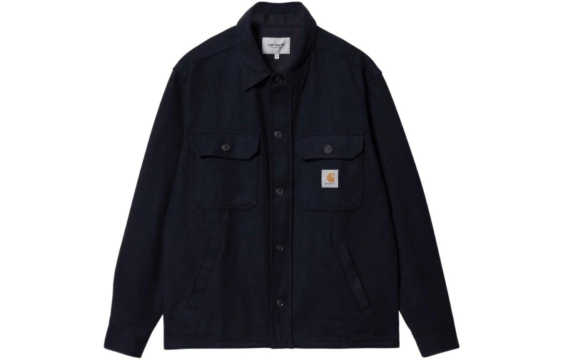 Carhartt WIP FW22 Navy Logo Patch Pocket Long Sleeve Shirt Jacket I030792-1C-XX