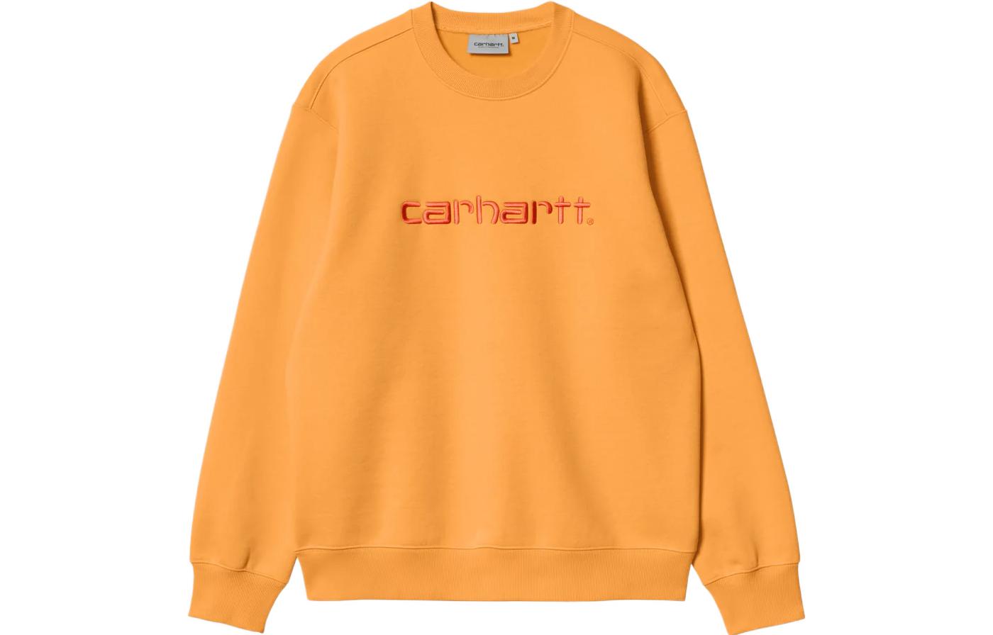 Carhartt WIP FW22 Orange Crewneck Sweatshirt with Embroidered Logo I030229-0RK-XX