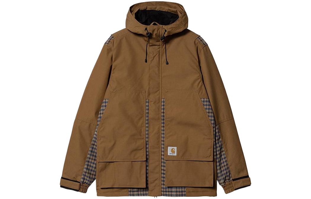 Carhartt WIP FW22 Patchwork Plaid Hooded Jacket Brown I030834-0ZR-XX