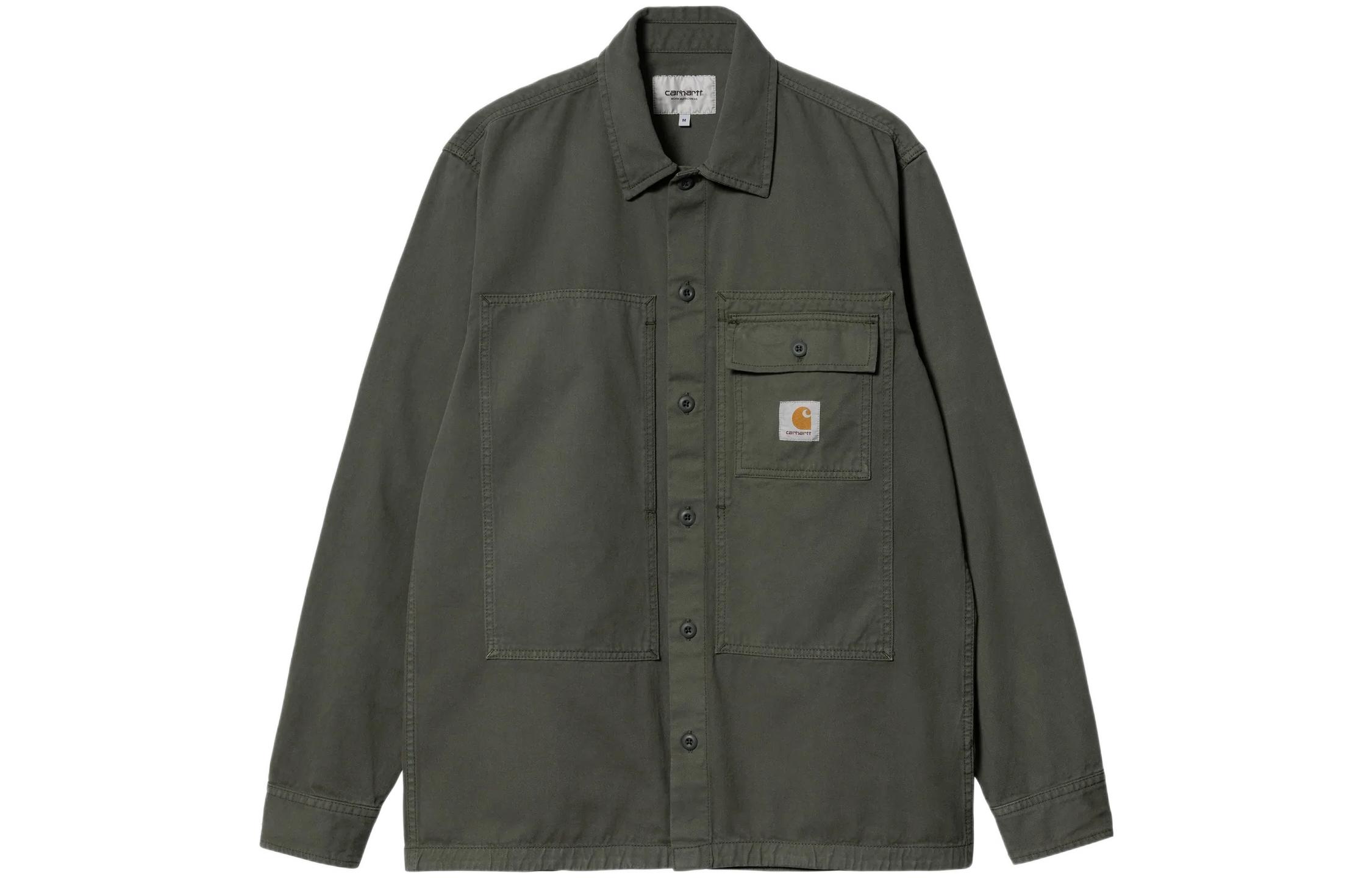 Carhartt WIP FW22 Plain Logo Button-Up Long Sleeve Shirt Jacket Olive Green Mens I030765-0WH-GD
