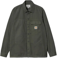 Carhartt WIP FW22 Plain Logo Button-Up Long Sleeve Shirt Jacket Olive Green Mens I030765-0WH-GD Carhartt WIP FW22 Plain Logo Button-Up Long Sleeve Shirt Jacket Olive Green Mens I030765-0WH-GD