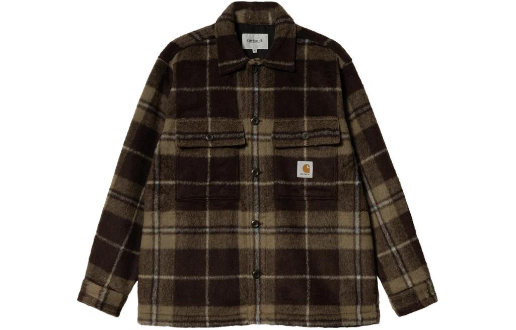 Carhartt WIP FW22 Retro Plaid Logo Pocket Shirt Jacket Brown Mens I030790-18V-XX