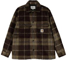 Carhartt WIP FW22 Retro Plaid Logo Pocket Shirt Jacket Brown Mens I030790-18V-XX Carhartt WIP FW22 Retro Plaid Logo Pocket Shirt Jacket Brown Mens I030790-18V-XX