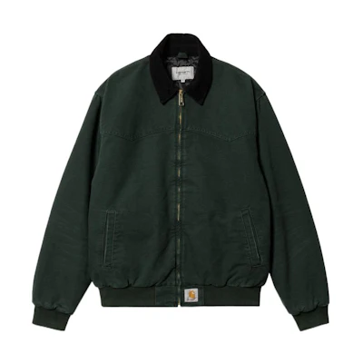 Carhartt WIP FW22 Santa Fe OG Quilted Corduroy Collar Work Jacket Green Mens. I031198-16R-3K