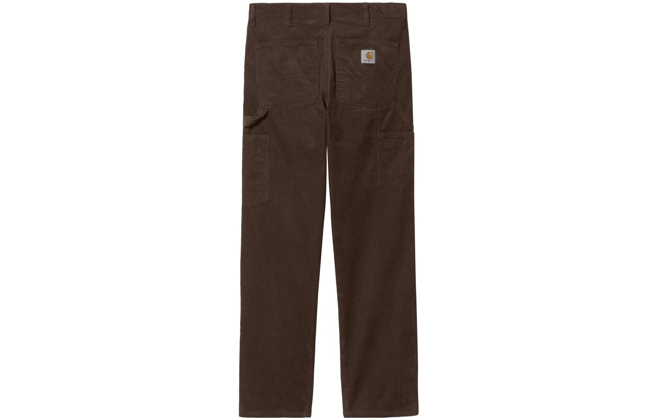 Lookbook 칼하트 WIP FW22 싱글 니 워크 팬츠 브라운 스트레이트 핏 로고 패치. I031212-0W5-02