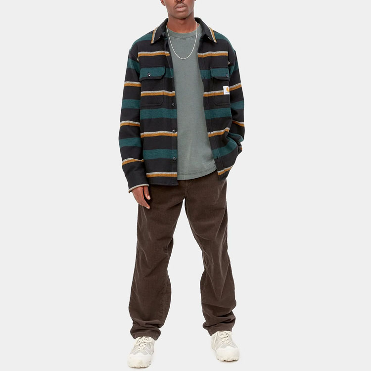 Shop 칼하트 WIP FW22 싱글 니 워크 팬츠 브라운 스트레이트 핏 로고 패치. I031212-0W5-02