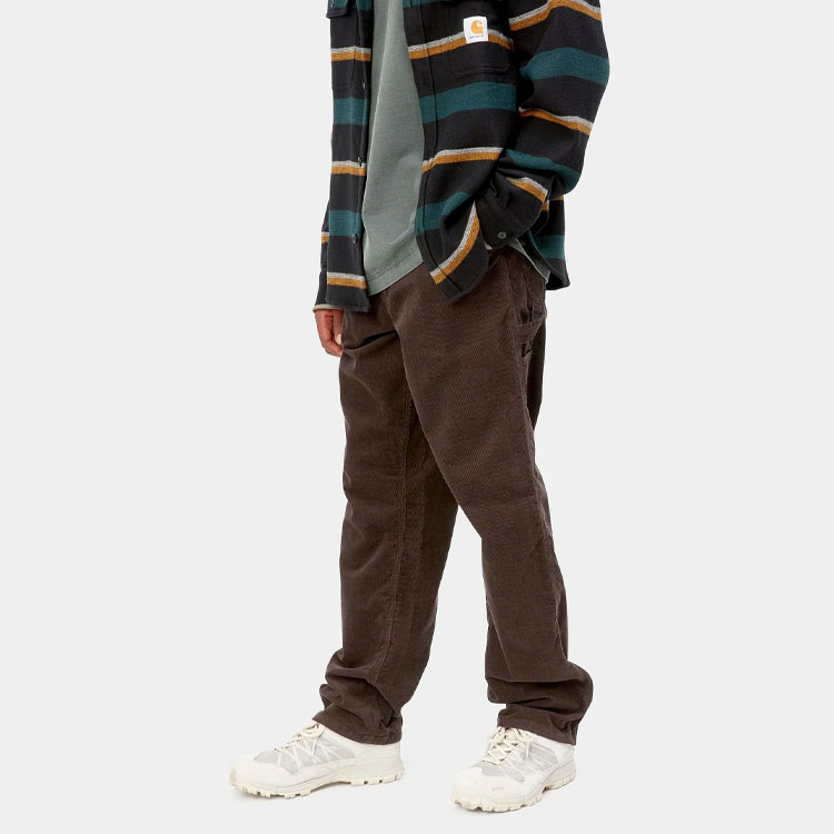Sizing 칼하트 WIP FW22 싱글 니 워크 팬츠 브라운 스트레이트 핏 로고 패치. I031212-0W5-02