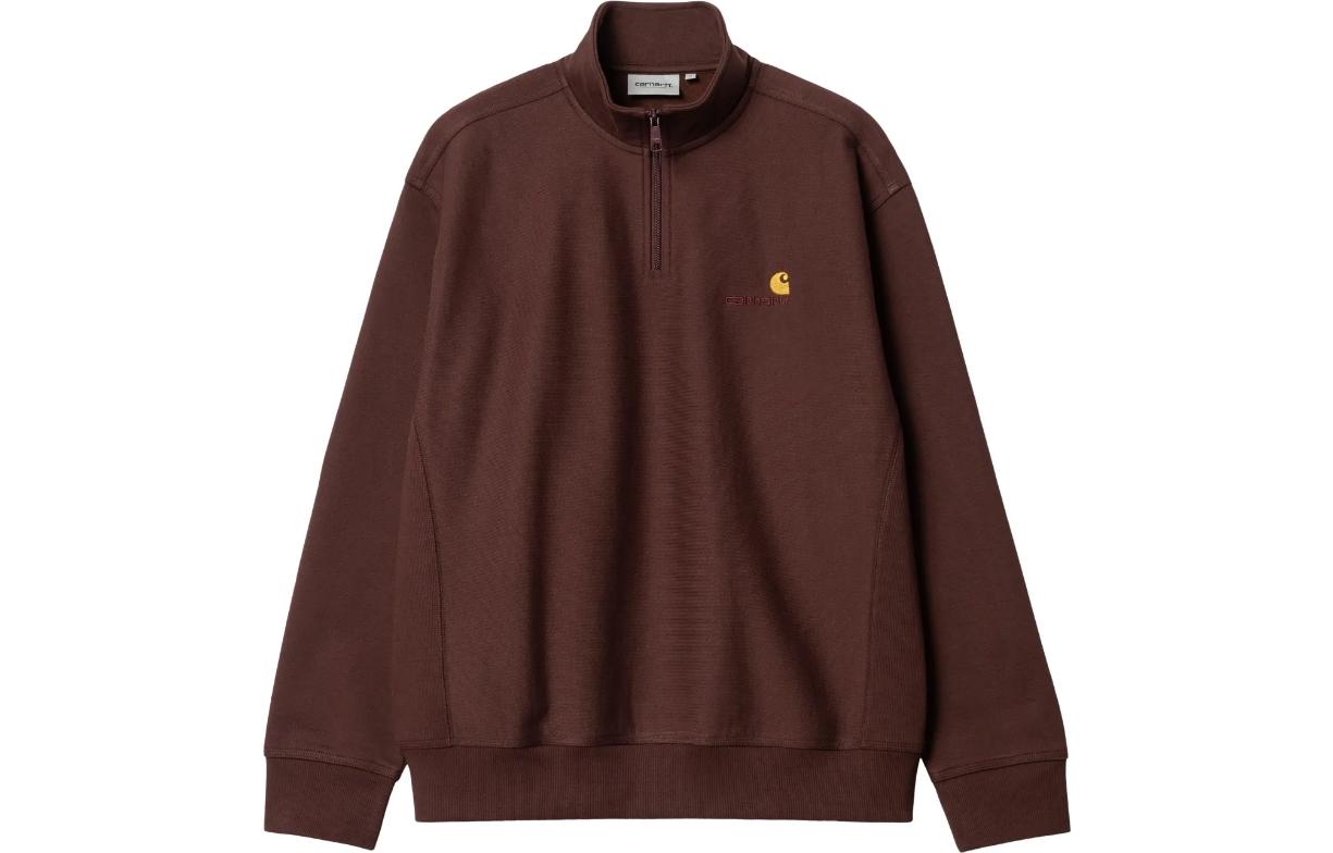 Carhartt WIP FW22 Solid Logo Half-Zip Pullover Sweatshirt Brown Red I027014-0W4-XX