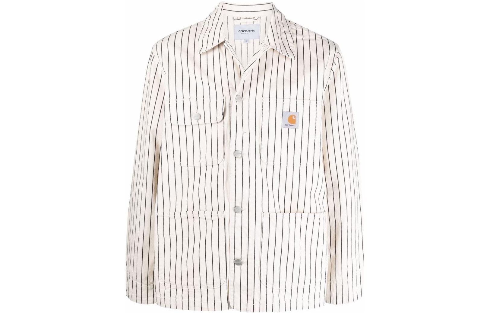 Carhartt WIP FW22 Striped Casual Button Jacket Unisex White I029105Wax