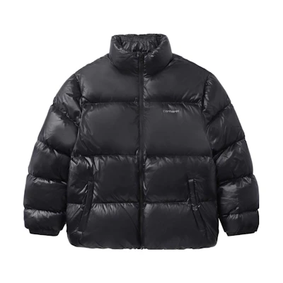 Carhartt WIP FW23 Black Solid Stand Collar Zip Puffer Jacket CHXDNF23A057L