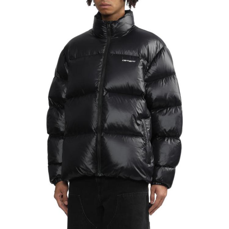 Shop Carhartt WIP FW23 Jaket Puffer Zip Kolar Berdiri Hitam Solid. CHXDNF23A057L
