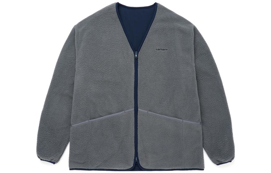 Shop カーハートWIP FW23 アルファベット柄リバーシブルフリースVネックジャケット ユニセックス CHXJKF23A009L