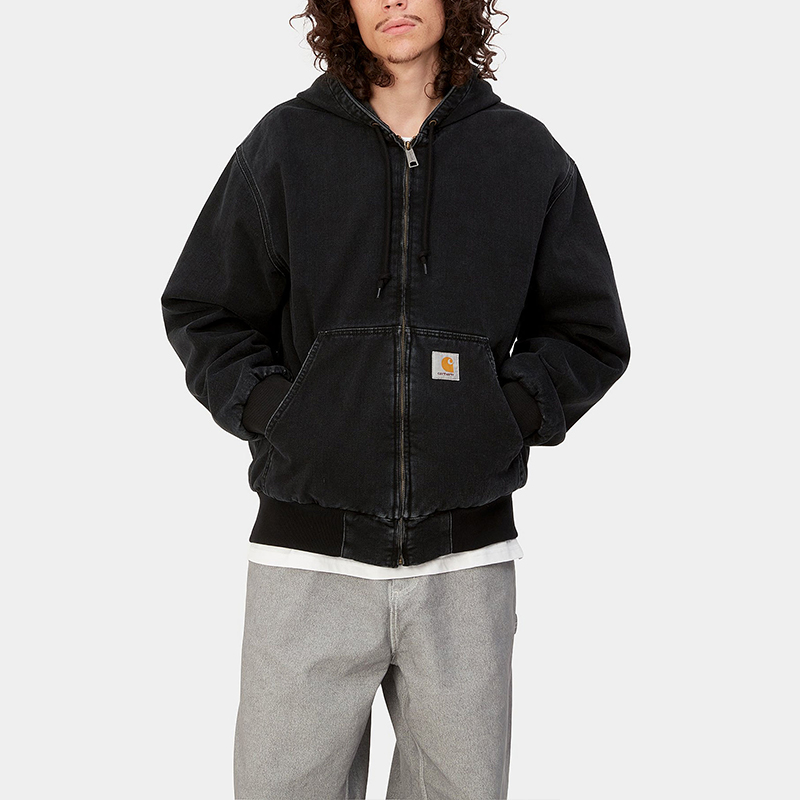 Details for Carhartt WIP FW23 Jaket Denim Active Stonewashed Hitam Hoodie Pakaian Kerja. I032232-89-06