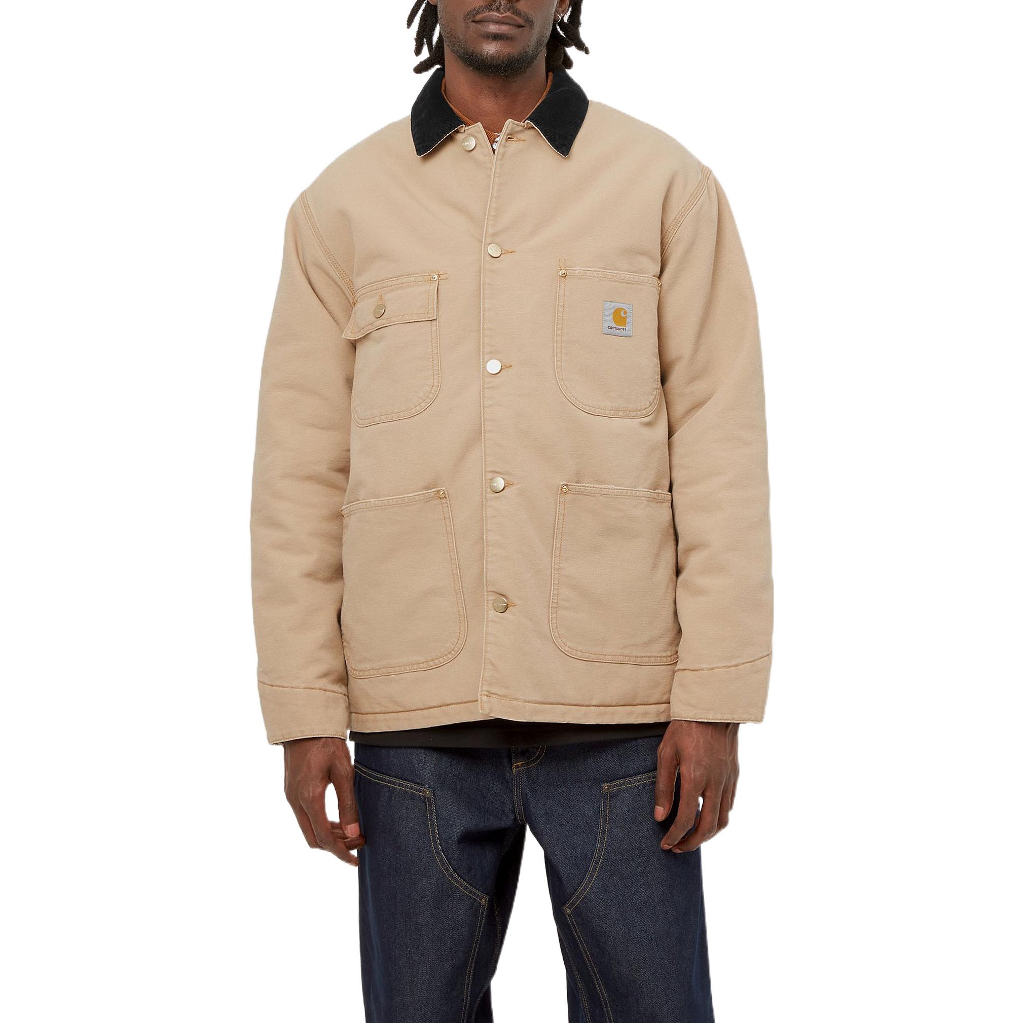 Shop Carhartt WIP FW23 Jaket Detroit Beige Logo Vintage Kolar Korduroi Gaya Kasual I027357-01A-3K
