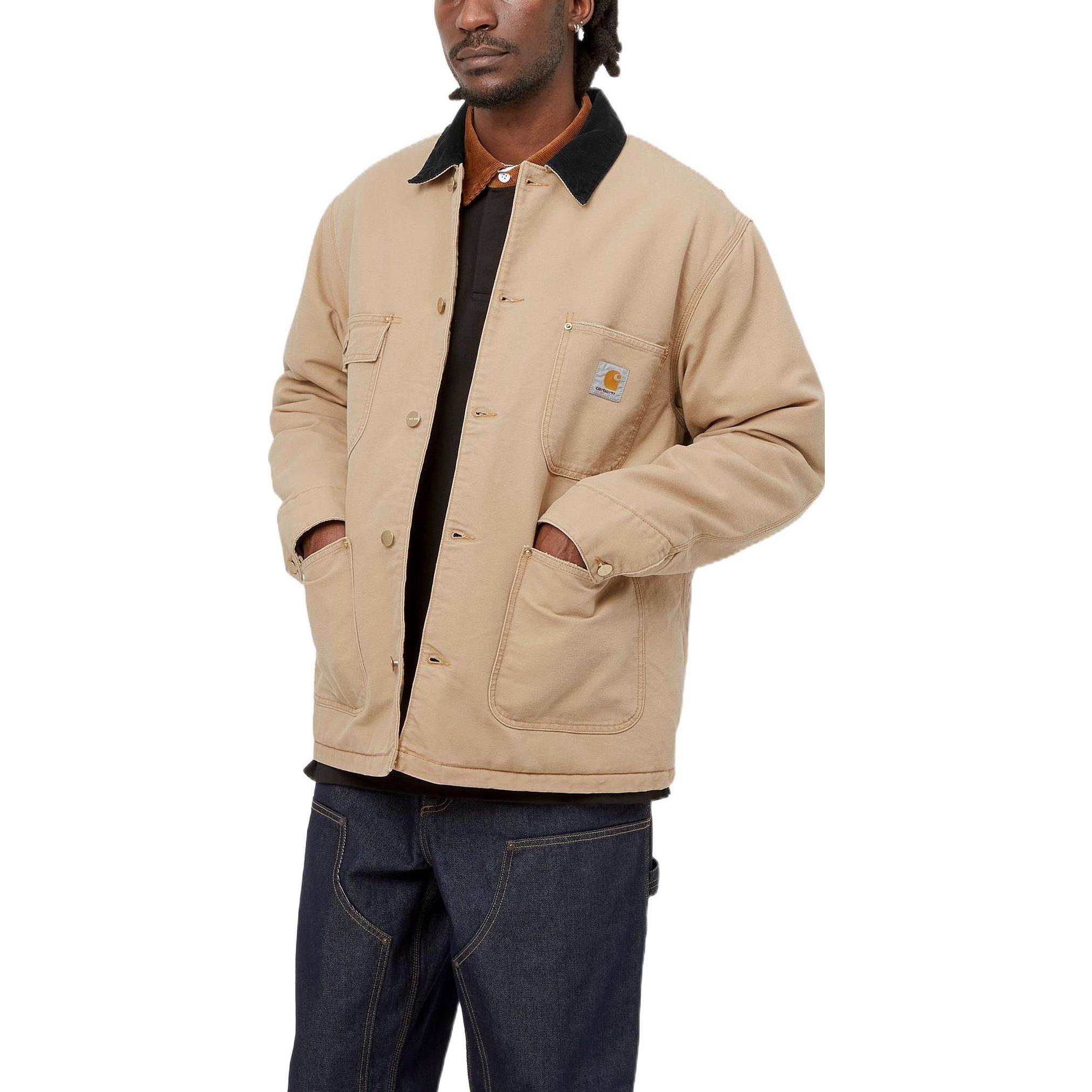 Details for Carhartt WIP FW23 Jaket Detroit Beige Logo Vintage Kolar Korduroi Gaya Kasual I027357-01A-3K