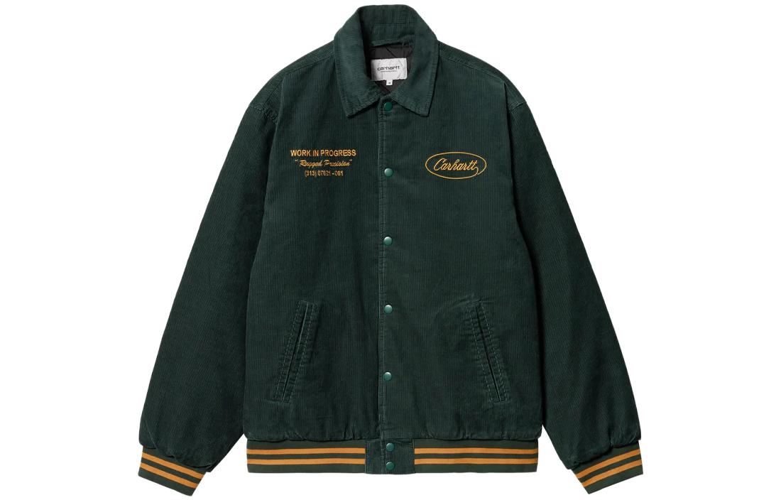 Carhartt WIP FW23 Letterman Jacket Embroidered Collar Single-Breasted Unisex Green. I032436-1SG-XX