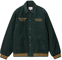 Carhartt WIP FW23 Letterman Jacket Embroidered Collar Single-Breasted Unisex Green. I032436-1SG-XX Carhartt WIP FW23 Letterman Jacket Embroidered Collar Single-Breasted Unisex Green. I032436-1SG-XX