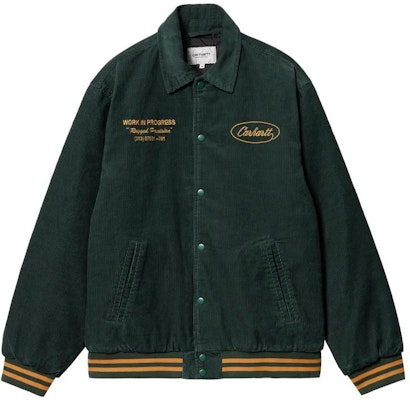 Carhartt WIP FW23 Jaket Letterman Bordir Kerah Single-Breasted Unisex Hijau. I032436-1SG-XX Order Carhartt WIP FW23 Jaket Letterman Bordir Kerah Single-Breasted Unisex Hijau. I032436-1SG-XX