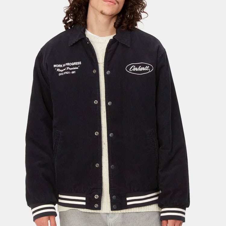 Shop Carhartt WIP FW23 Letterman Jacket Navy Unisex Jaket Kasual Bordir Keren I032436-0CO-XX