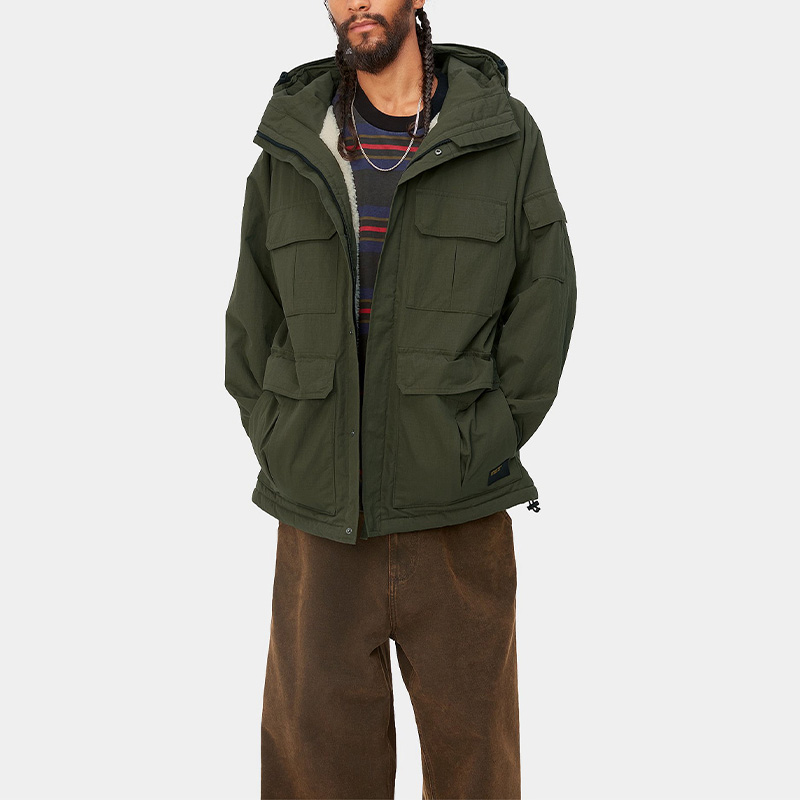 Sizing Carhartt WIP FW23 TOUR 男款寬鬆綠色軍裝可調連帽外套 I032250-1NQ-XX