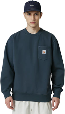 Carhartt WIP FW23 TOUR 男士纯色Logo贴标圆领卫衣 矿物色 I030903-0R-XX 3