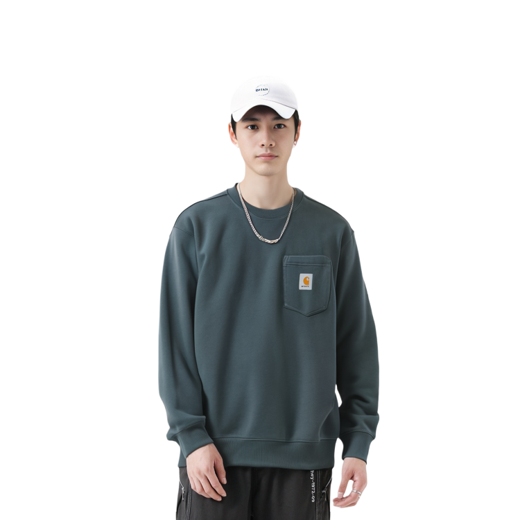 Purchase Carhartt WIP FW23 TOUR 男士纯色Logo贴标圆领卫衣 矿物色 I030903-0R-XX