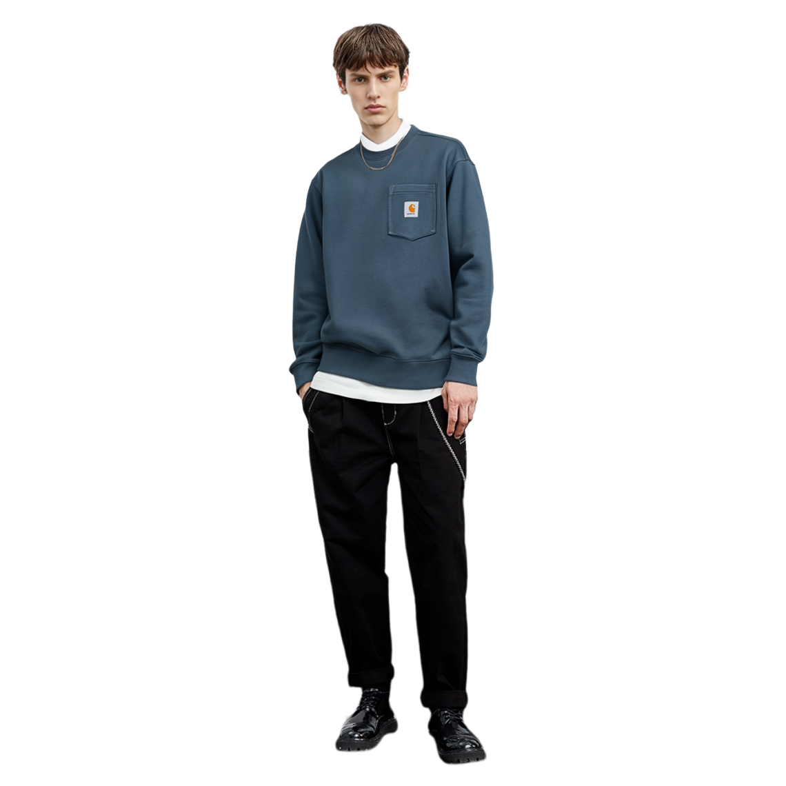 Sizing Carhartt WIP FW23 TOUR 男士纯色Logo贴标圆领卫衣 矿物色 I030903-0R-XX