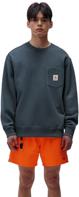 Carhartt WIP FW23 TOUR 男士纯色Logo贴标圆领卫衣 矿物色 I030903-0R-XX 1