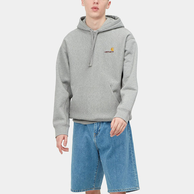 Shop Carhartt WIP FW24  Grey Hoodie with Solid Color Logo Embroidery and Drawstring. I028279-V6-XX