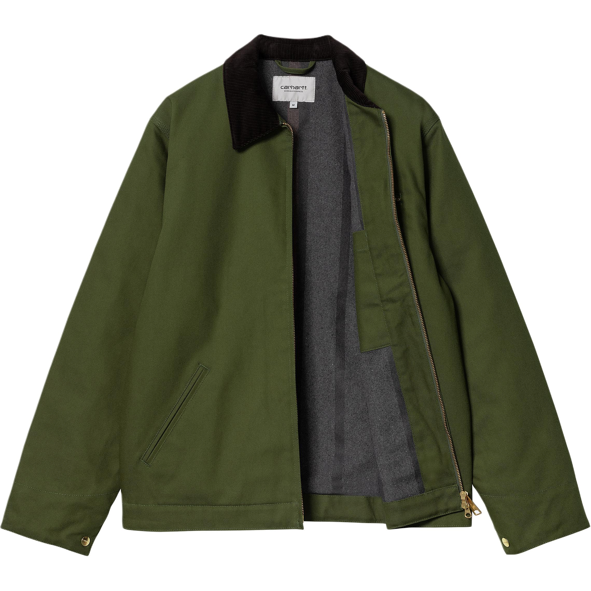 Shop Carhartt WIP FW24 Detroit Jaket Hijau Unisex Lengan Panjang Hoodie Logo Patch. I015264-2EO-01