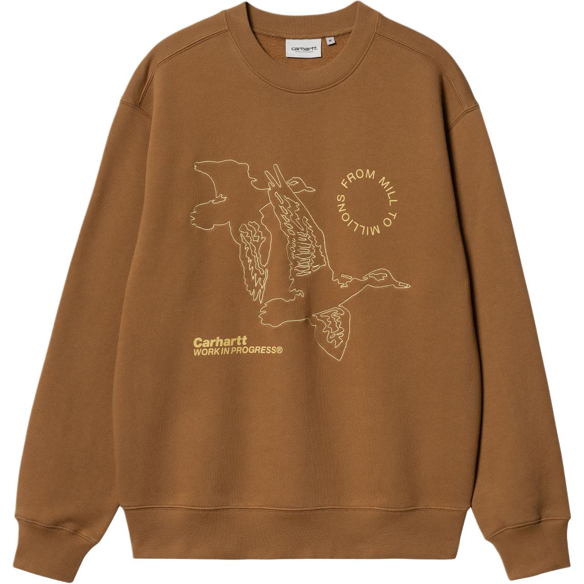 Carhartt WIP FW24 Flying Ducks Graphic Crewneck Sweatshirt Brown Unisex I033938-HZ-XX