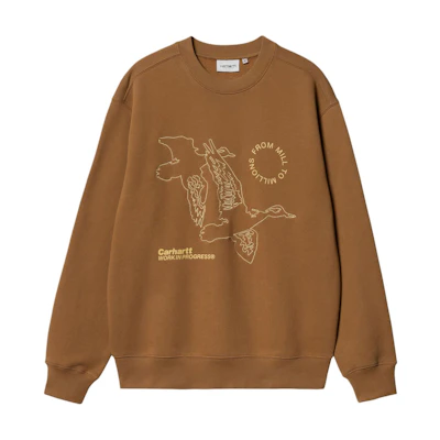 Carhartt WIP FW24 Flying Ducks Graphic Crewneck Sweatshirt Brown Unisex I033938-HZ-XX