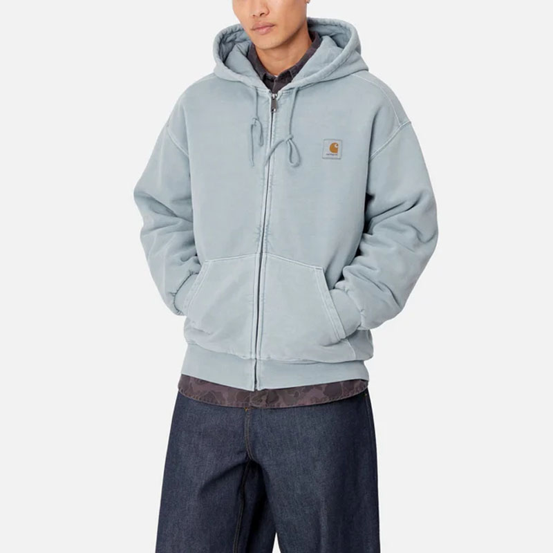 Details for Carhartt WIP FW24 Jaket Hoodie Vista Teal Unisex Kantong Logo Patch. I029524-2BS-GD